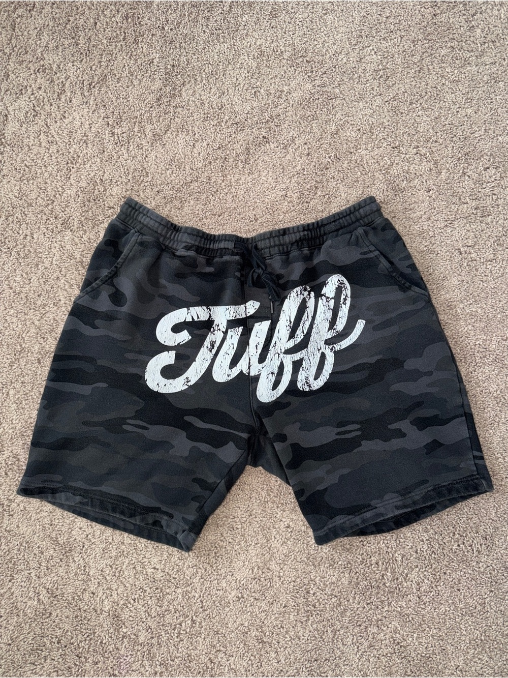 TuffWraps Black Camo Tapered Fleece Gym Shorts 2XL
